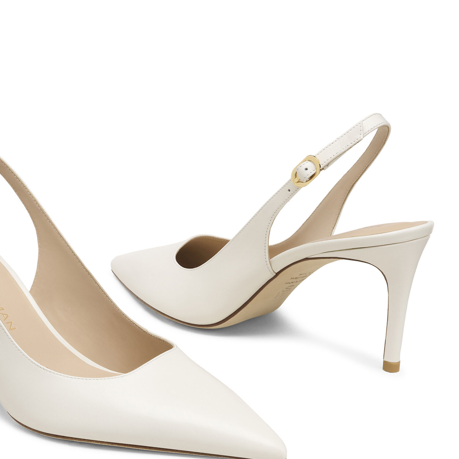 Stuart Weitzman Omens Beige Stuart Power 75 Slingback-strap Patent-leather Heeled Pumps Eur 39 / 6 Uk
