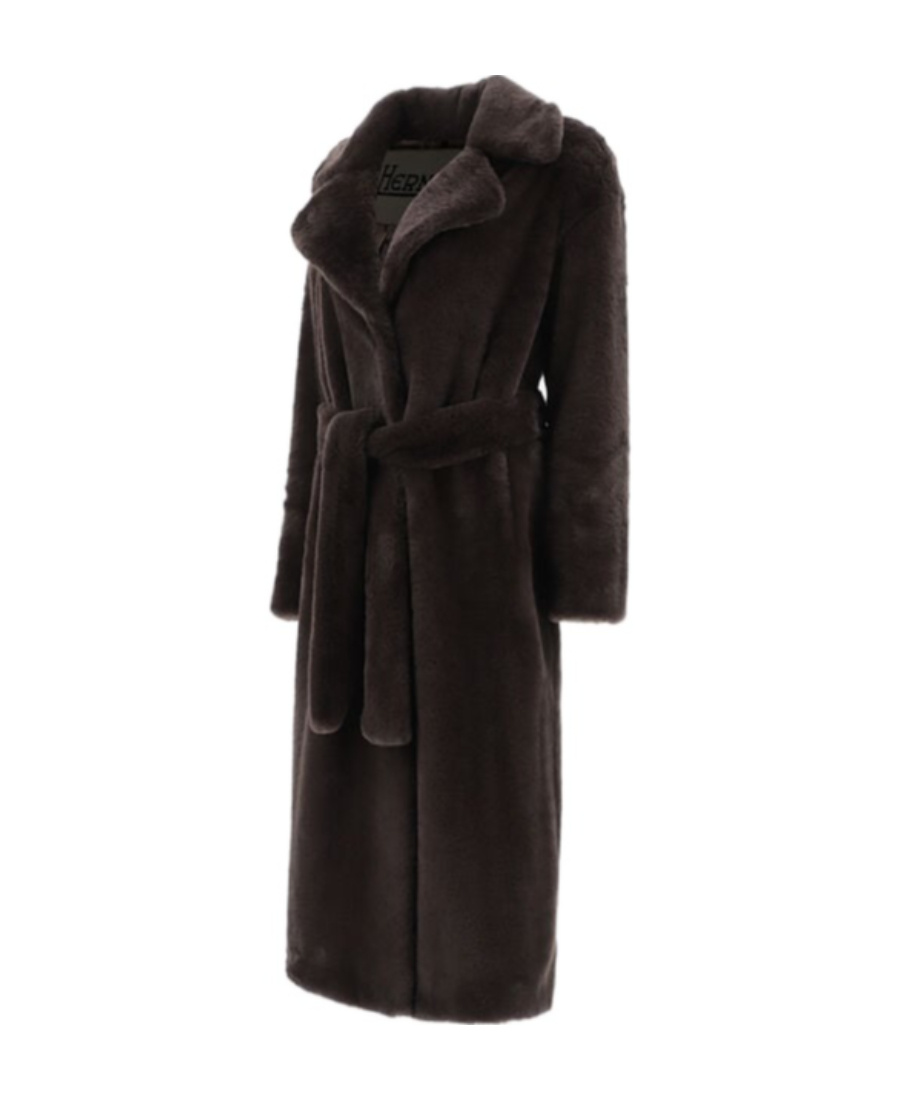 Herno Belted Faux-fur Coat In Brown