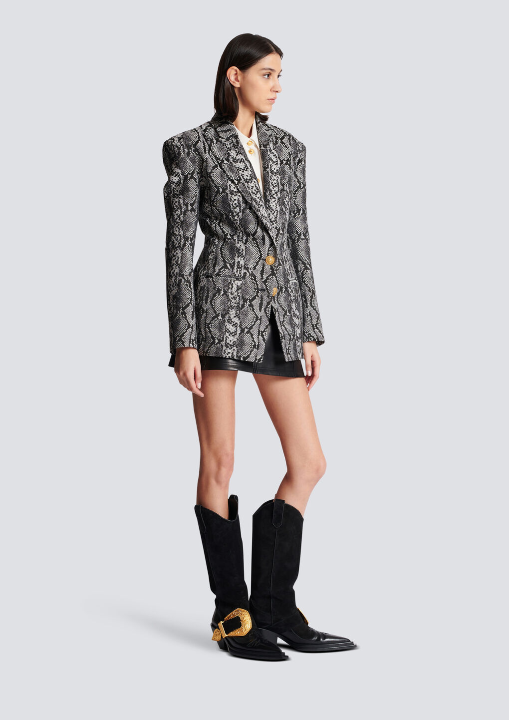 Balmain Snakeskin-print Single-breast Blazer In Gray