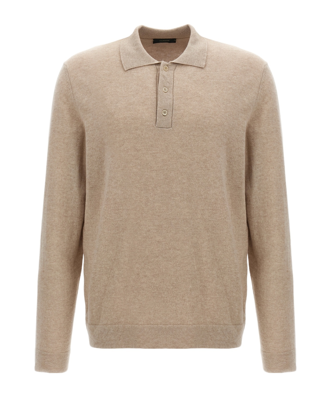 Zanone Cashmere Blend Long Sleeve Polo Shirt With Classic Collar In Nude