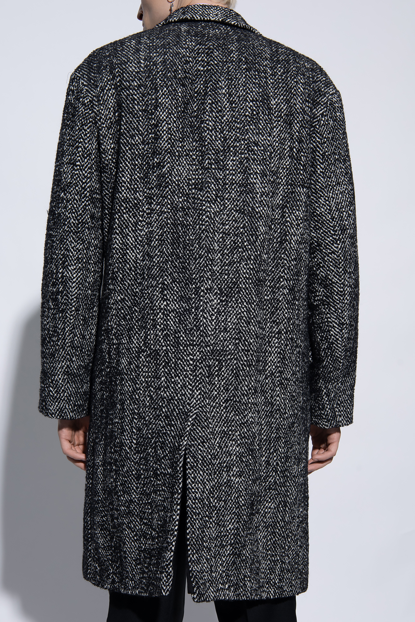 Dries Van Noten White And Grey Mohair And Wool Coat In Gray