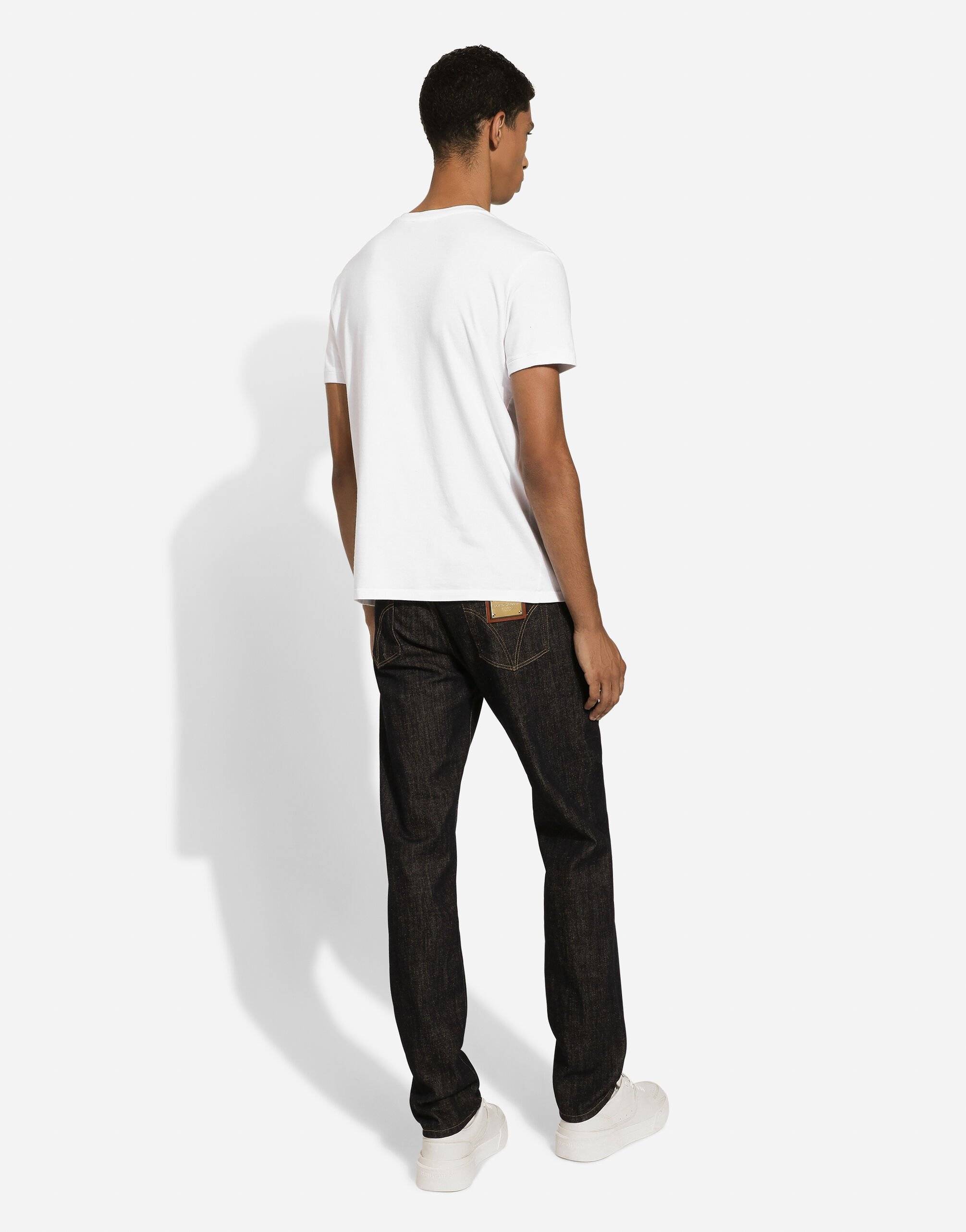 Dolce & Gabbana Logo-appliqué Decorative-stitching Straight-leg Jeans In Black