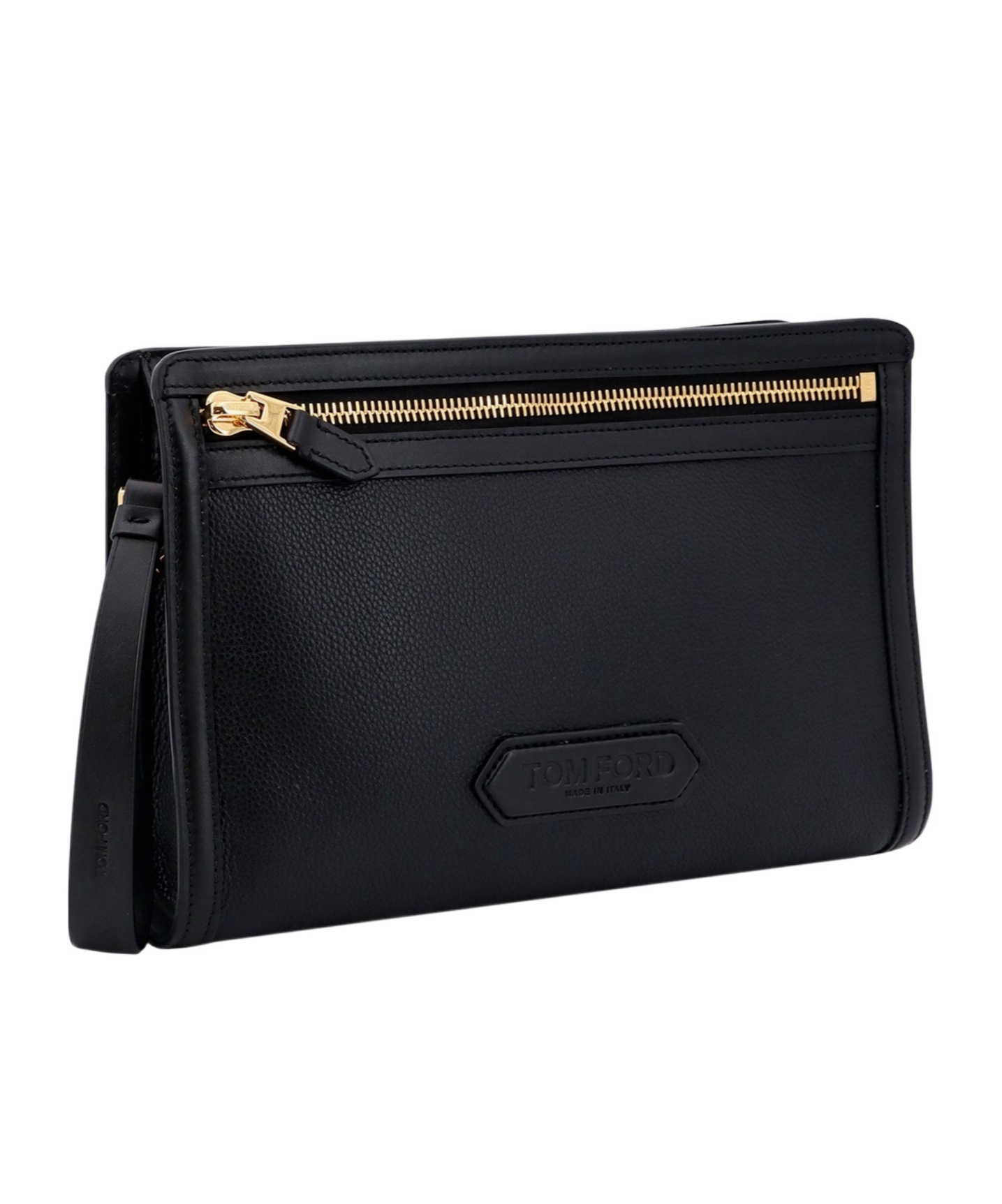 Tom Ford Embossed-logo Leather Clutch In Black