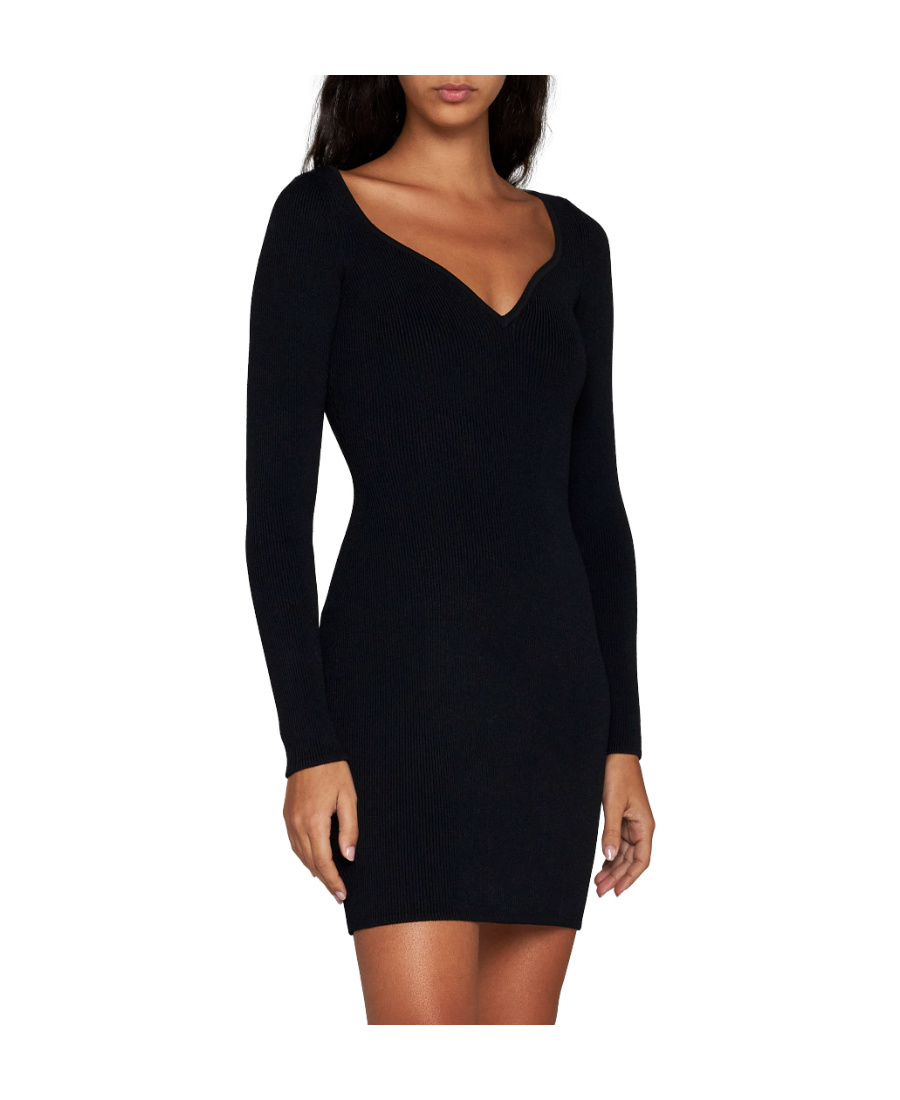 Shop Alaïa V-neck Ribbed Minidress In Black