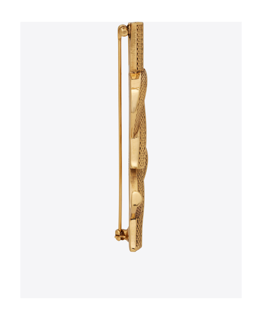 Saint Laurent Golden Cassandre Brooch With Snake Texture In Yellow