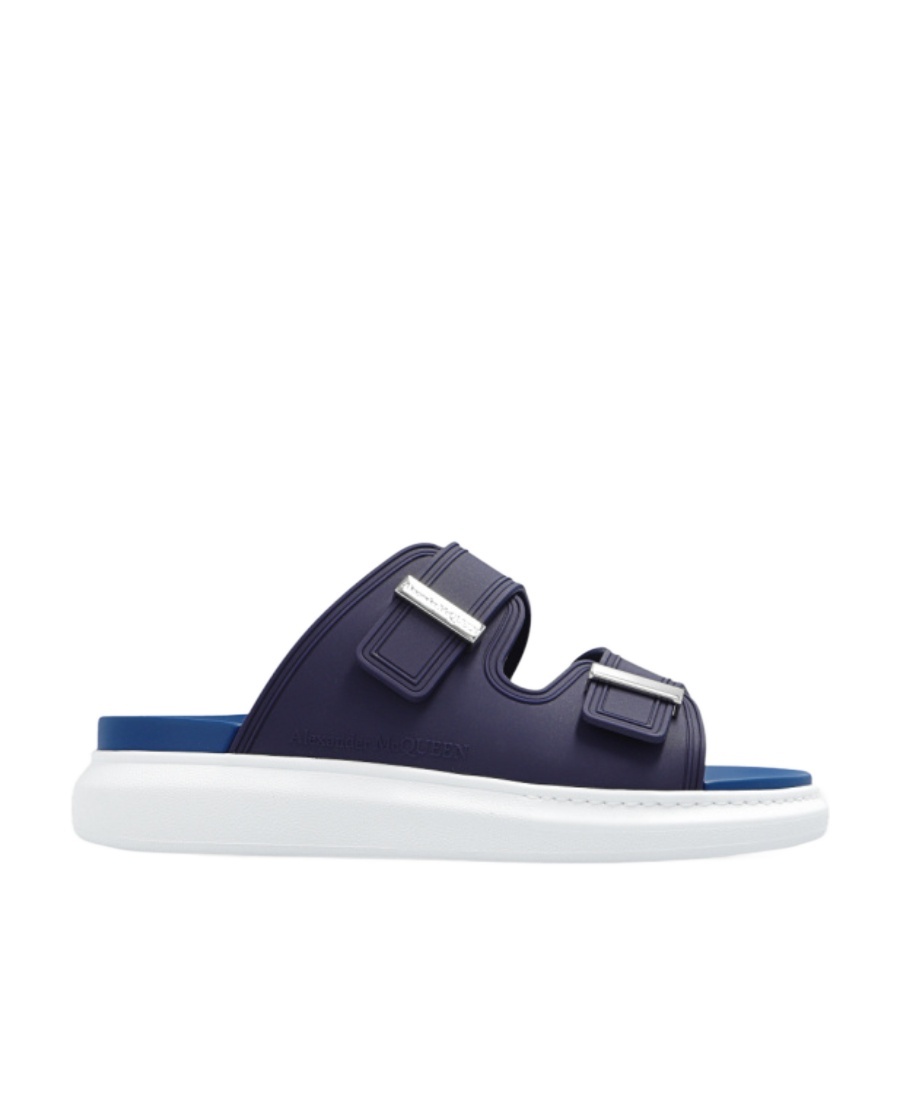 Alexander Mcqueen Logo-engraved Double-strap Sandals In Blue