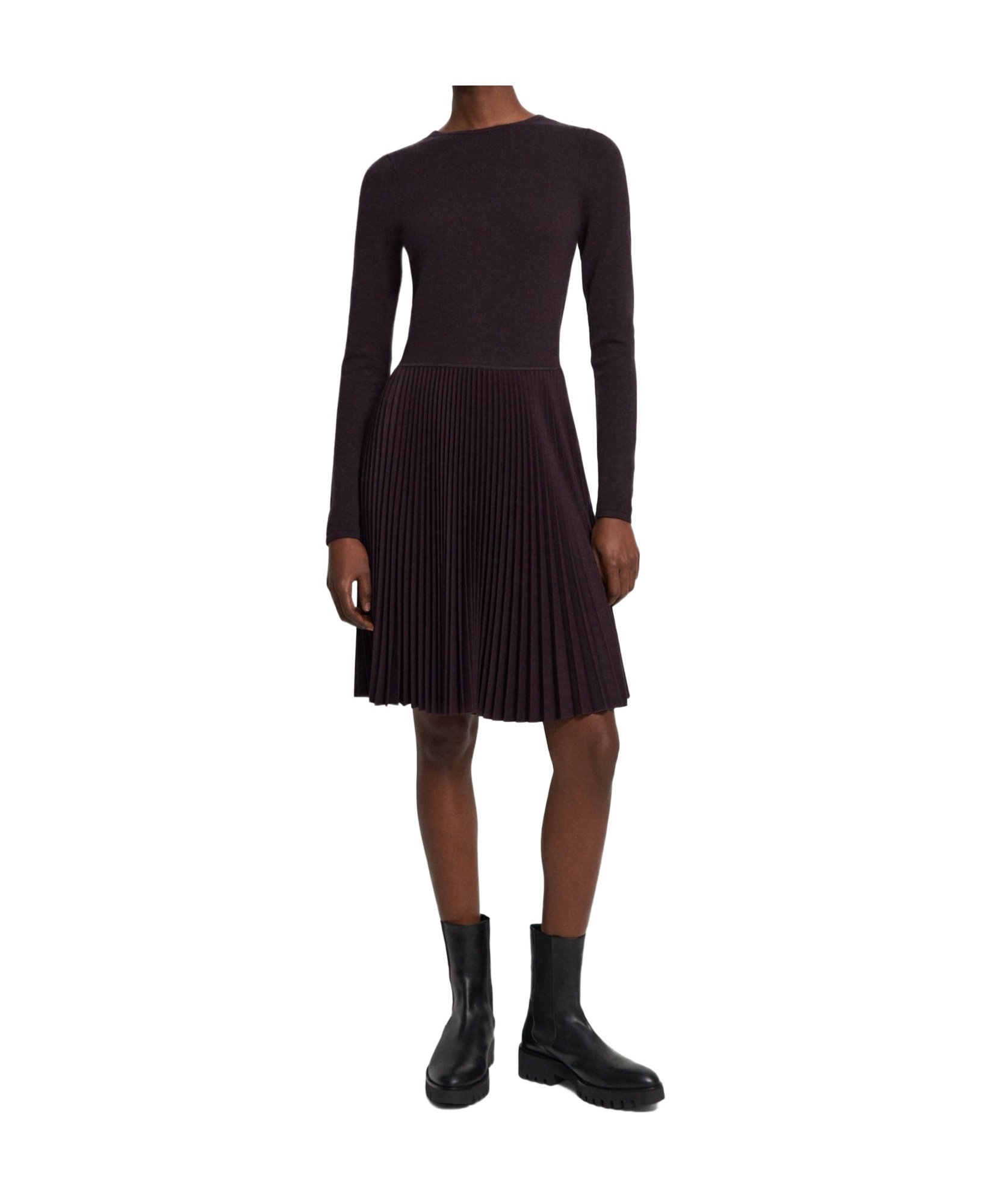 Theory Long-sleeved Wool-blended Dress In Black