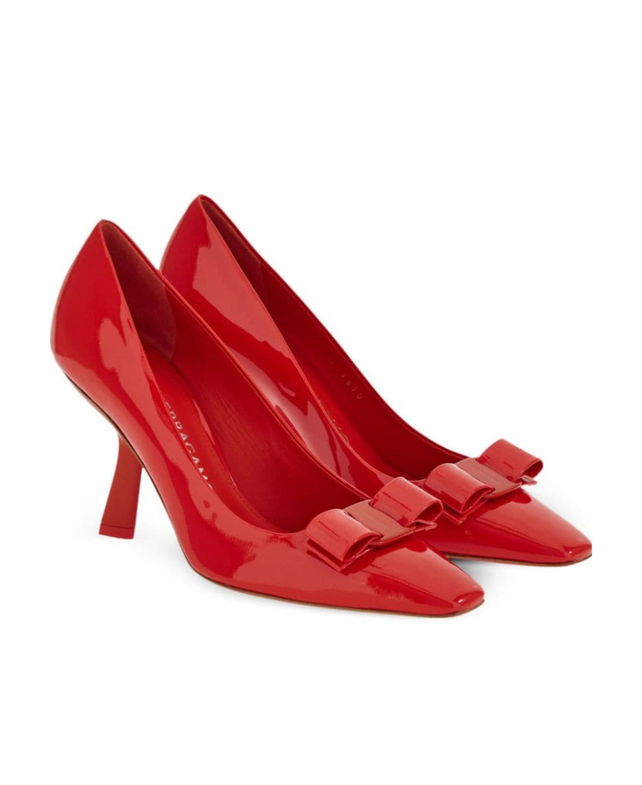 Ferragamo Pointed Toe Kitten Heel Pumps With Bow Detailing In Red