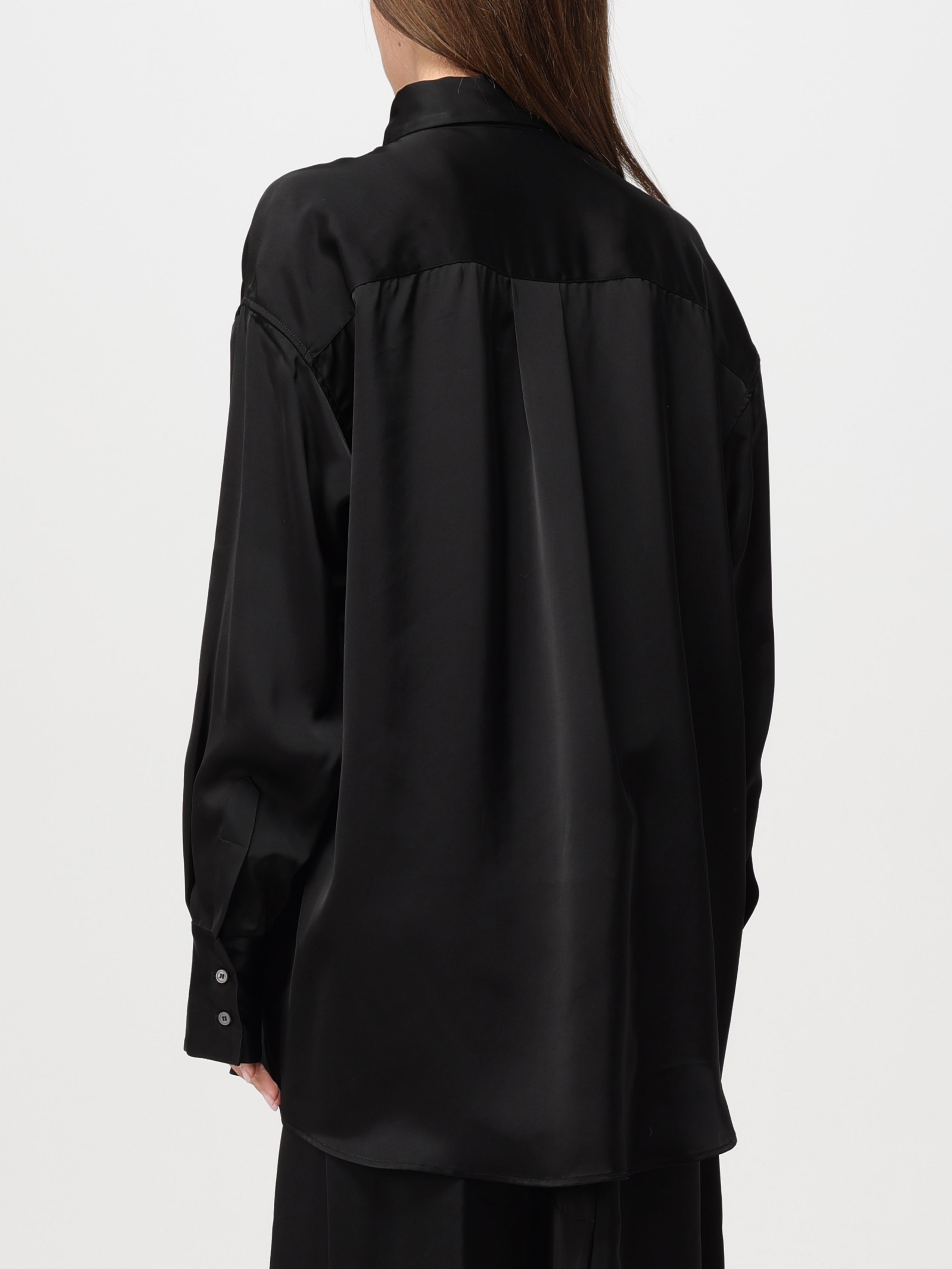 Fabiana Filippi Drop-shoulder Satin Elongated Shirt In Black