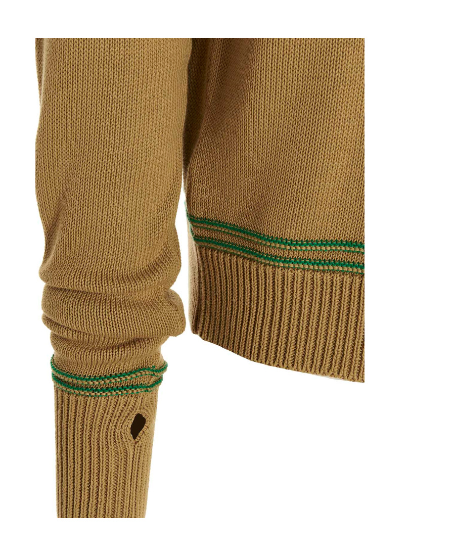 Shop Marni Dark Yellow Cotton-knit Sweater With Inlaid Logo In Green
