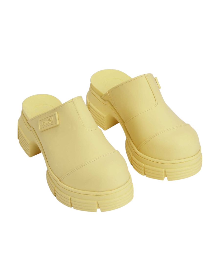 Ganni Yellow Recycled Rubber Retro Mules In Yellow