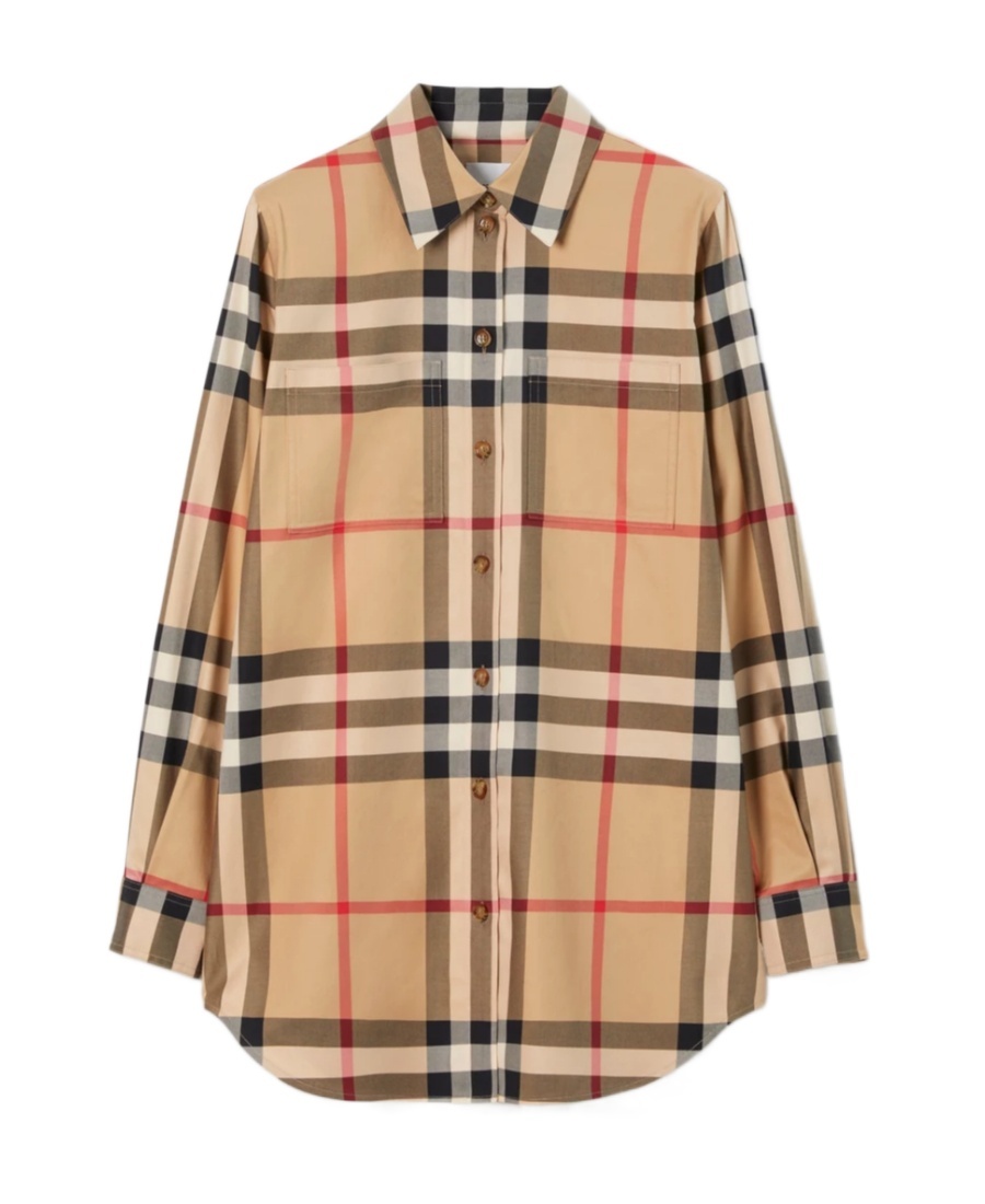 Burberry Check Cotton Shirt In Nude