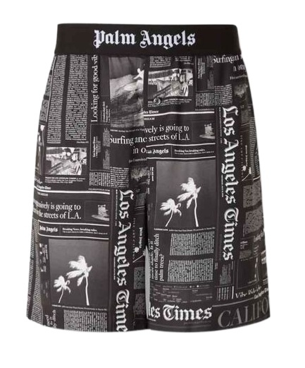 Palm Angels Newspaper-print Elastic-waist Shorts In Black