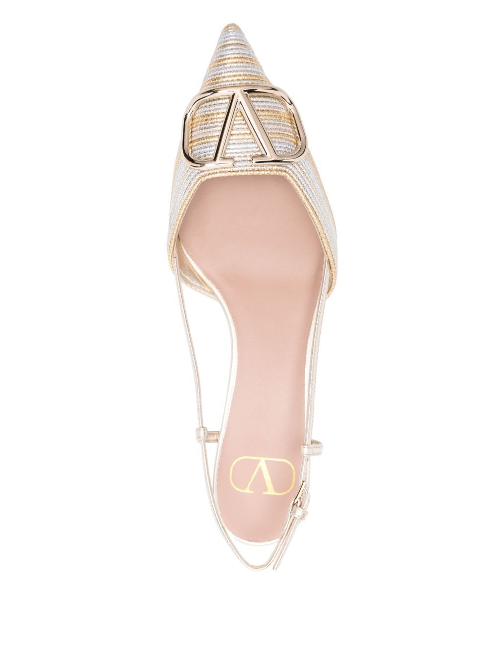 Valentino Garavani Vlogo Signature Silver Leather Pumps With Pointed Toe And Side Buckle In White