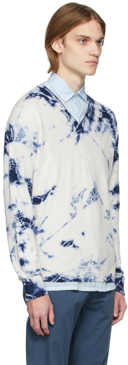 Massimo Alba Kaleidoscope Painted V-neck Cashmere Sweater In White
