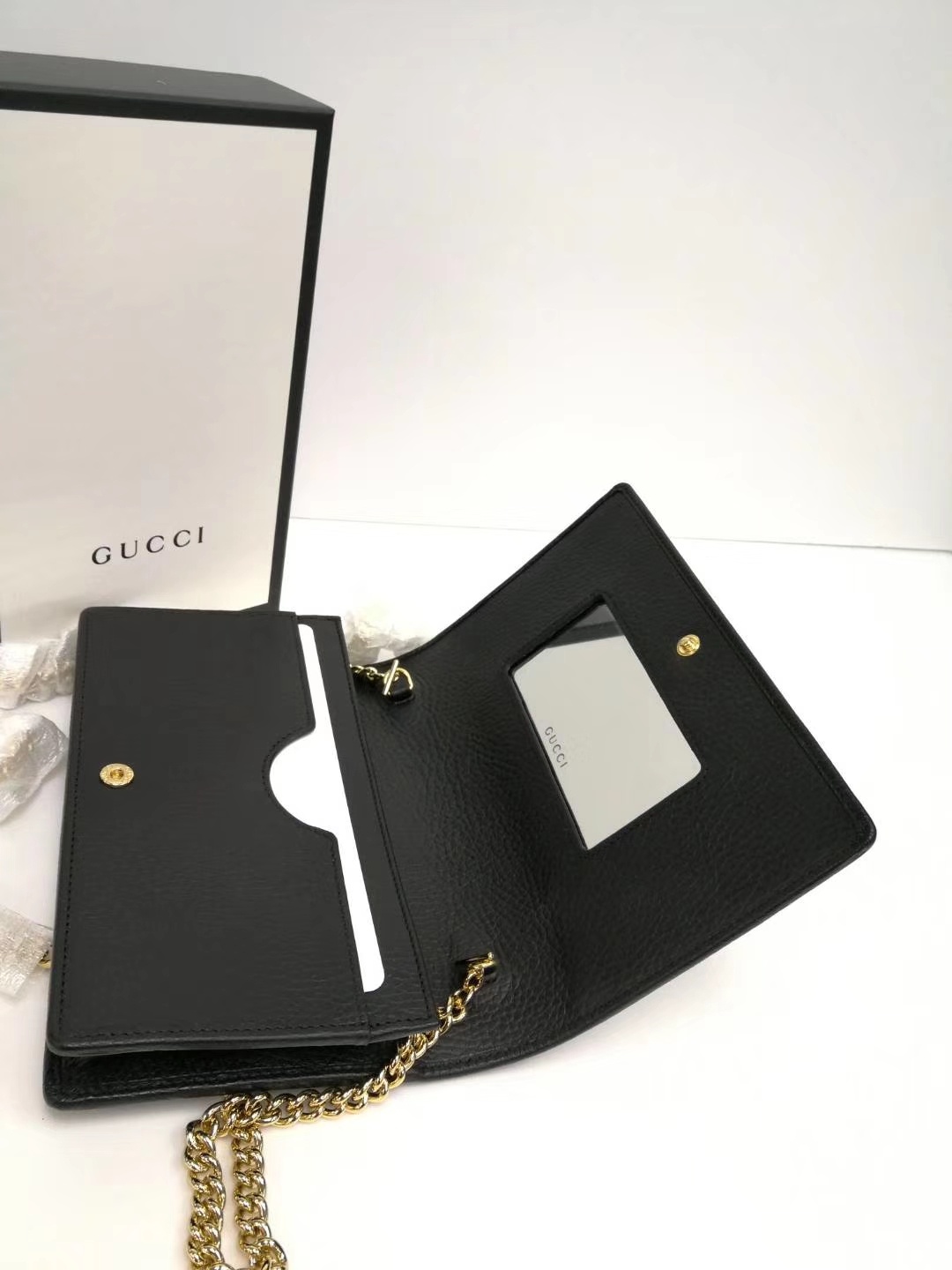 Gucci Gg Marmont Leather Mini Chain Wallet In Black