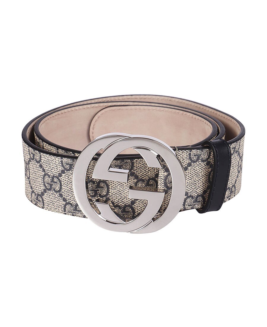 Gucci Gg Supreme Fabric Belt With Gg Buckle Men In Gray