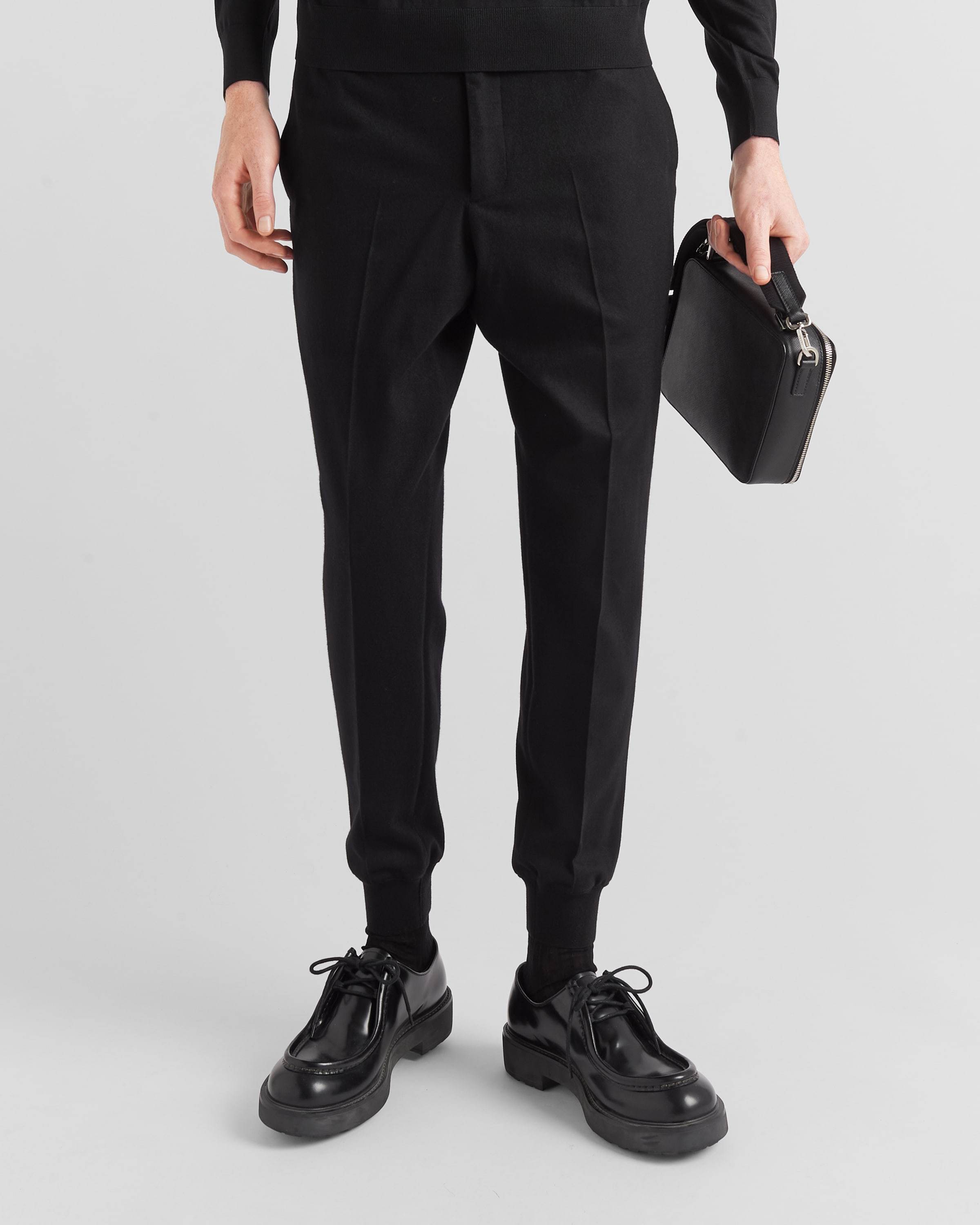 Prada Mens Black Contrast-trim Tapered-leg Cotton And Nylon Jogging Bottoms In Black