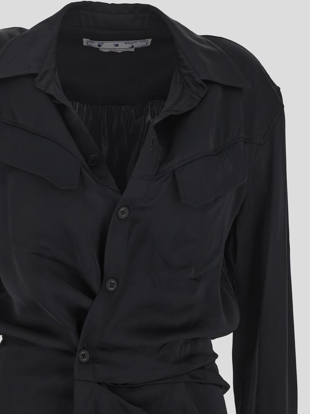 Off-white Satin Twist Shirt With Draping In Black
