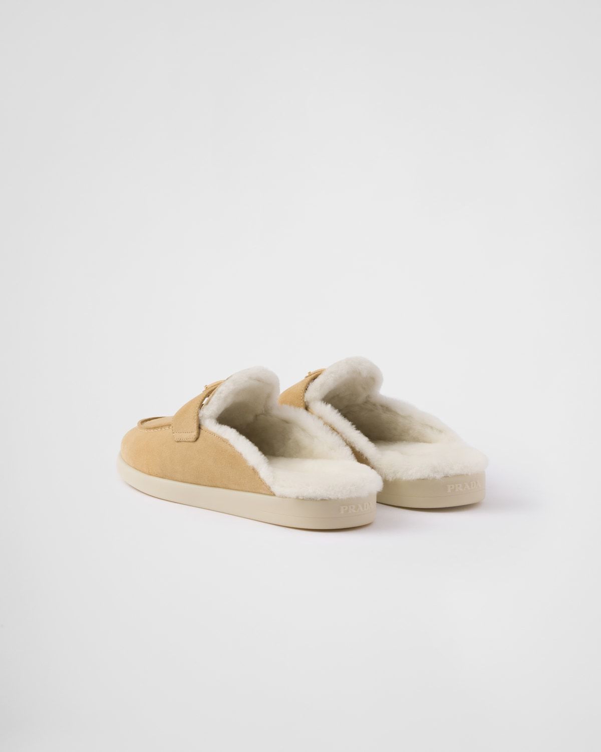 Prada Suede And Shearling Mules In True Color
