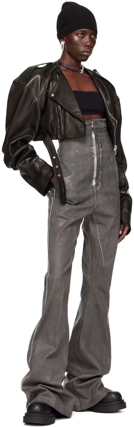 Rick Owens Coated Pressed-crease Flared Trousers In Black