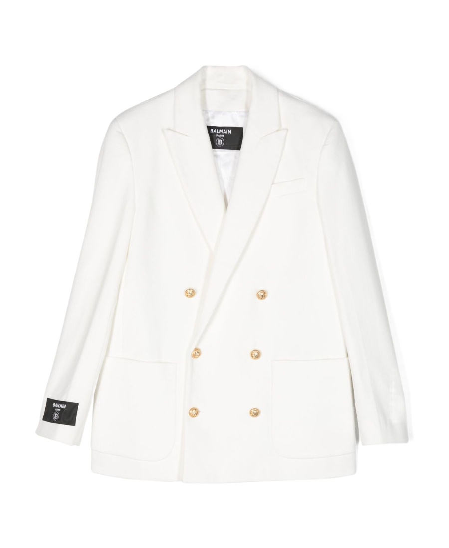 Balmain Double-breasted Cotton Blazer In White