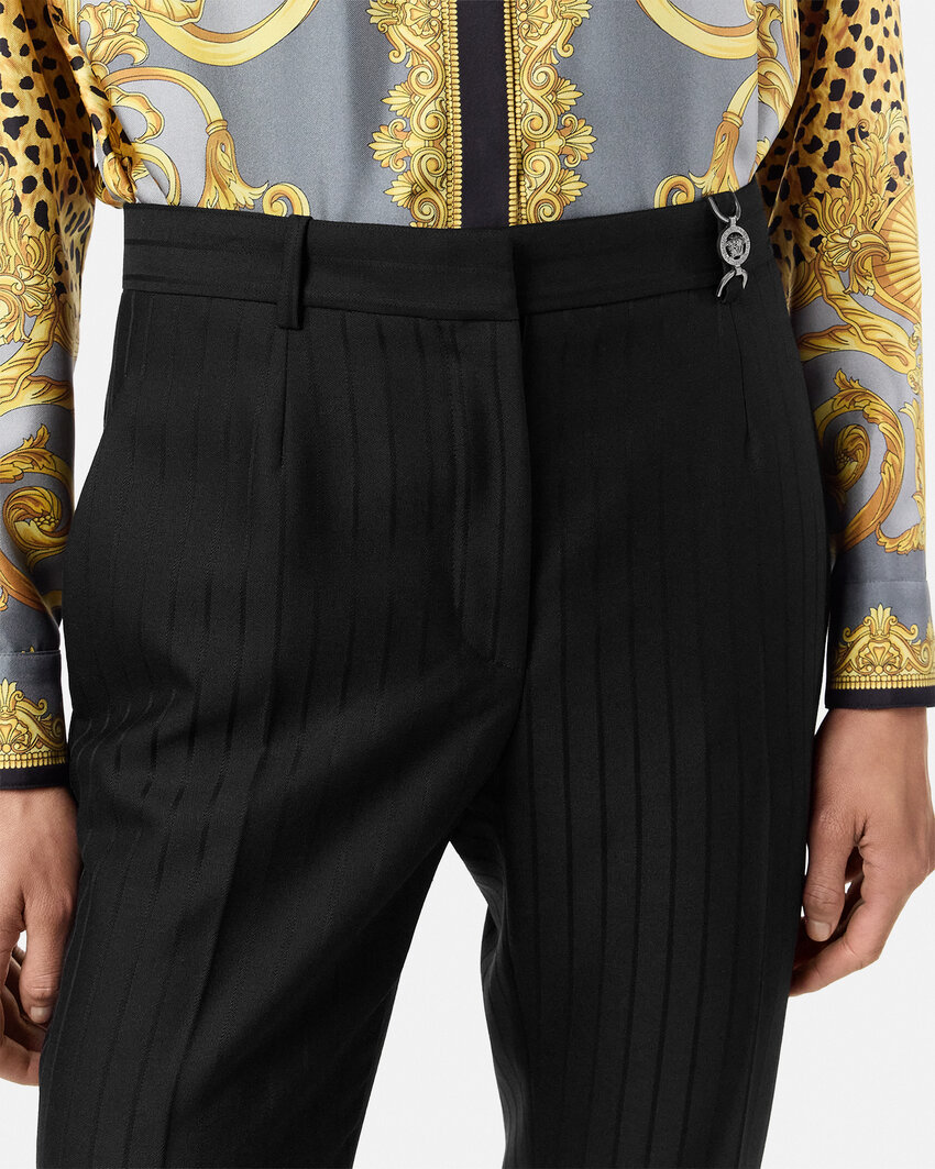 Versace Informal Pant Responsible Wool Tonal Pinstripes Clothing In Black