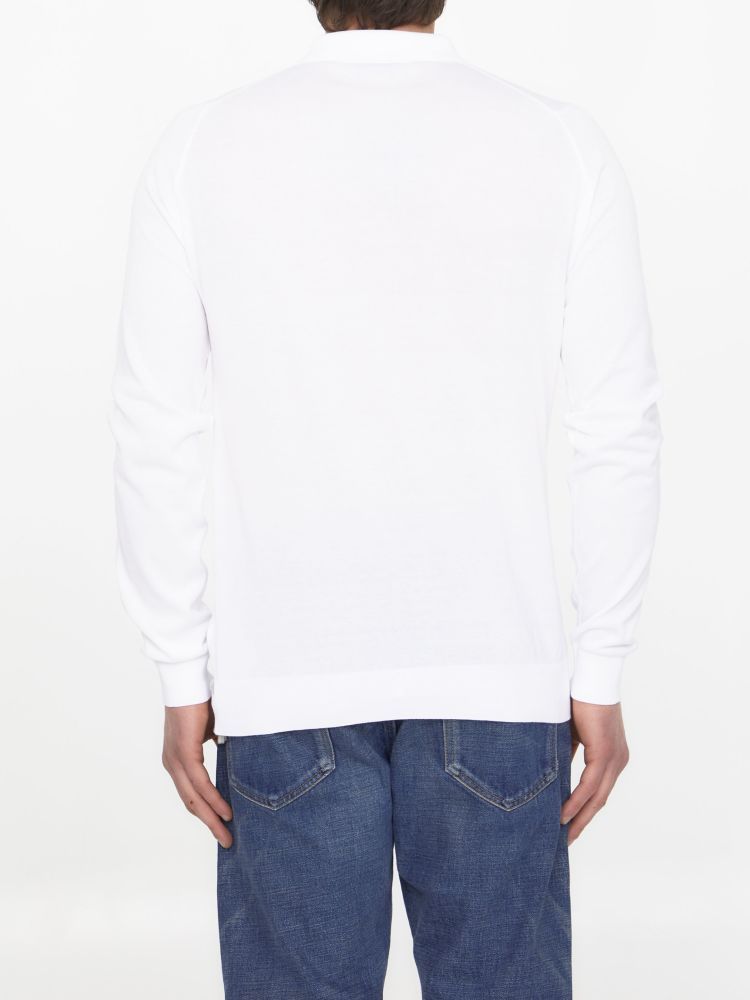 John Smedley Bradwell Long-sleeve Polo Shirt In White
