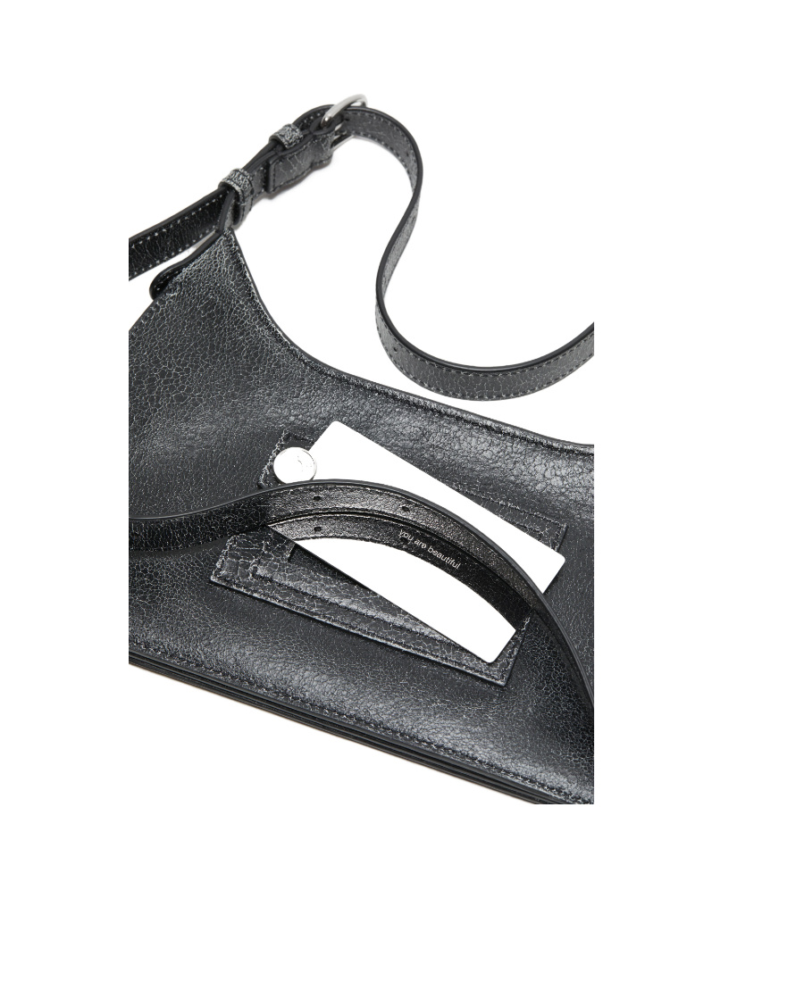 Acne Studios Black Shoulder Bag With Cracked Leather Finish In Black