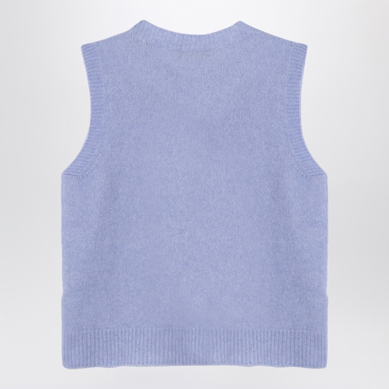 Roberto Collina Sleeveless Crew Neck Ribbed Hem Waistcoat In Blue