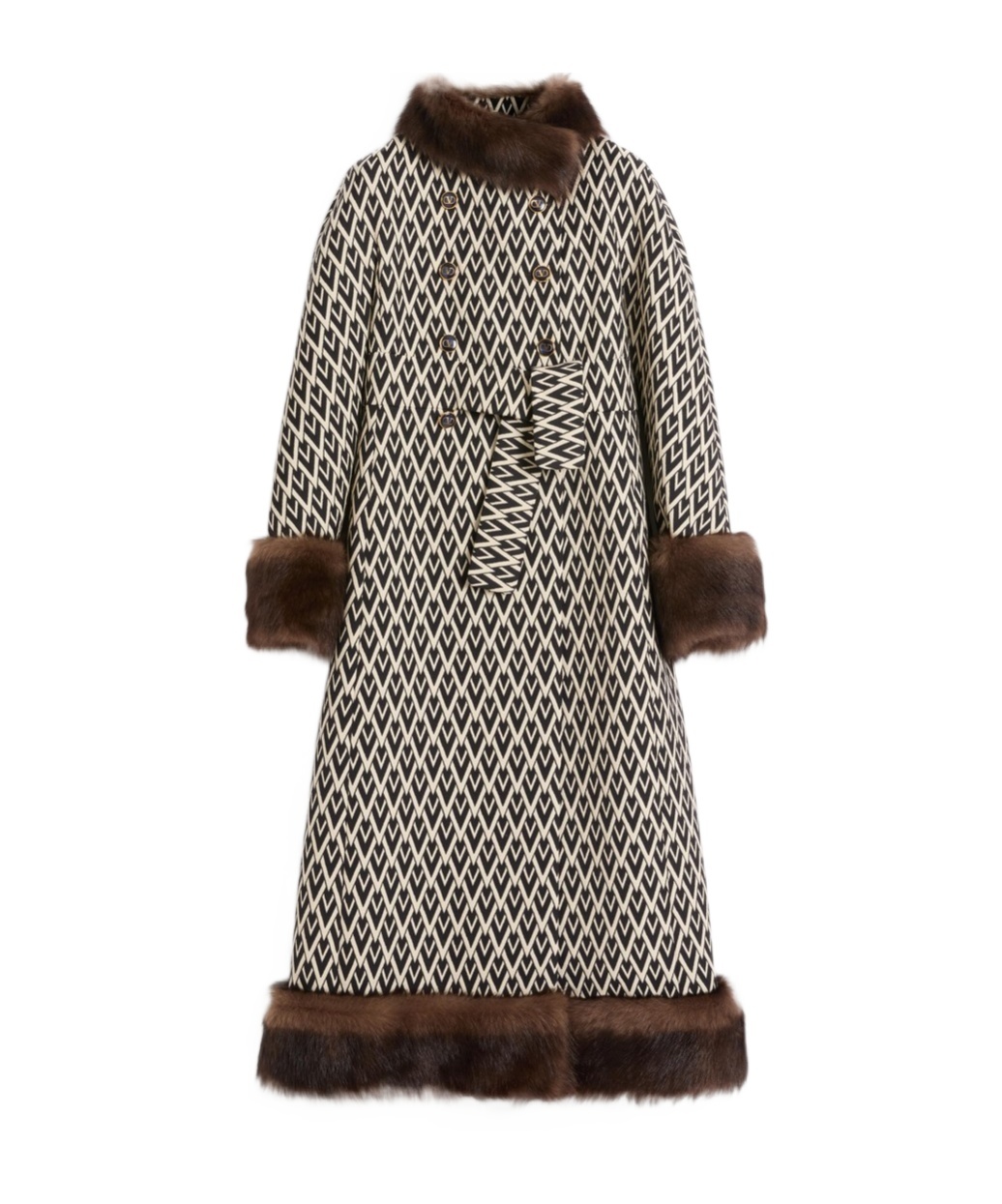 Valentino Wool Faux-fur-trim Coat In Black/cream