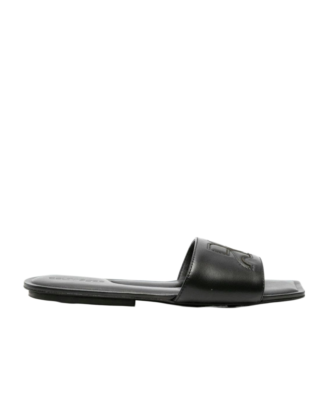 Shop Courrèges Logo-patch Leather Slides In Black