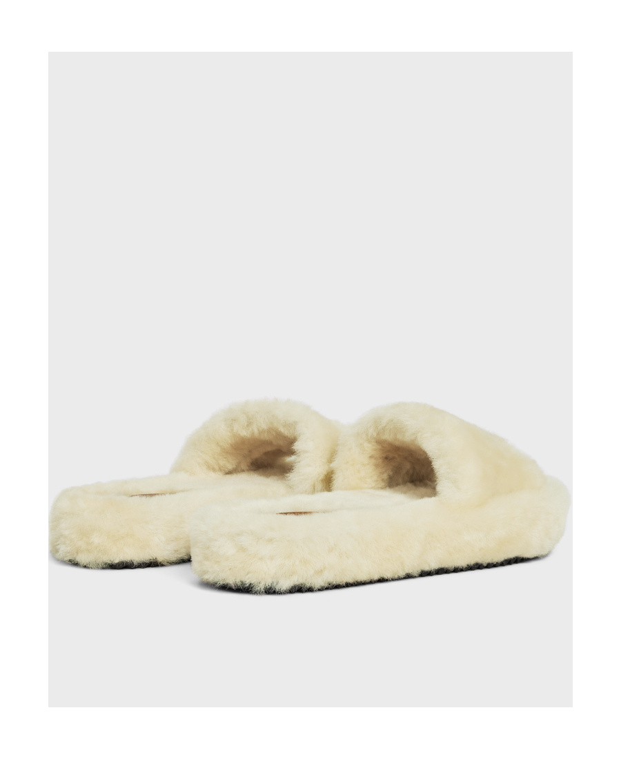 Celine Triomphe Wool Sheepskin Slippers In Nude