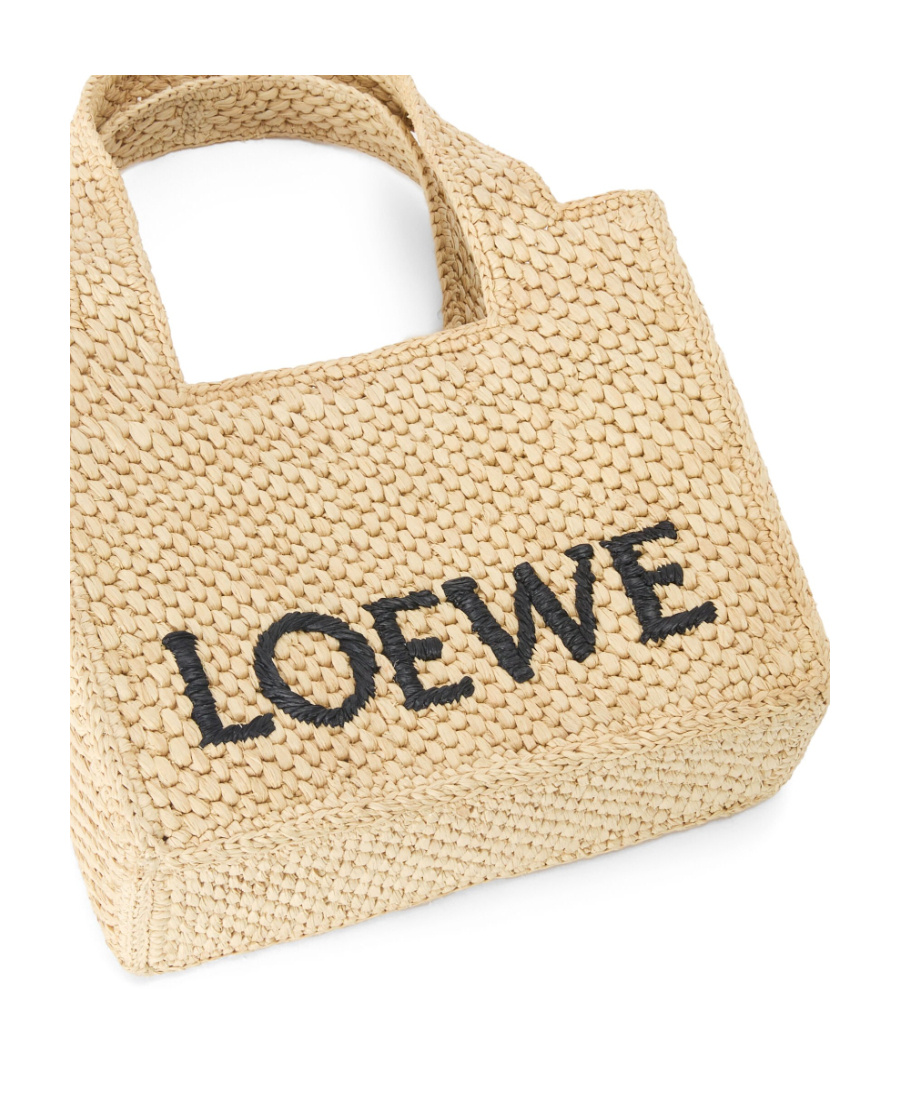 Loewe Logo-embroidered Raffia Tote Bag In Nude