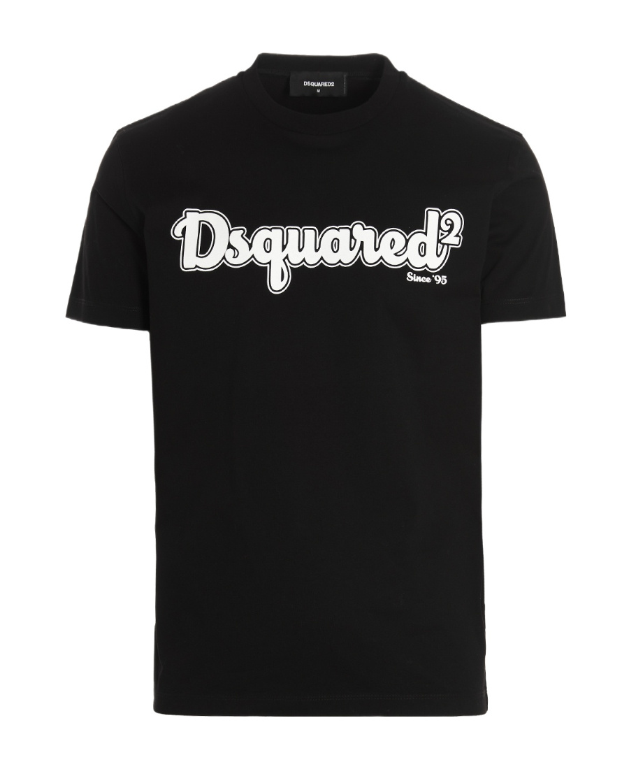 Dsquared2 Black Cotton T-shirt With Logo Print D-squared2 Man In Black