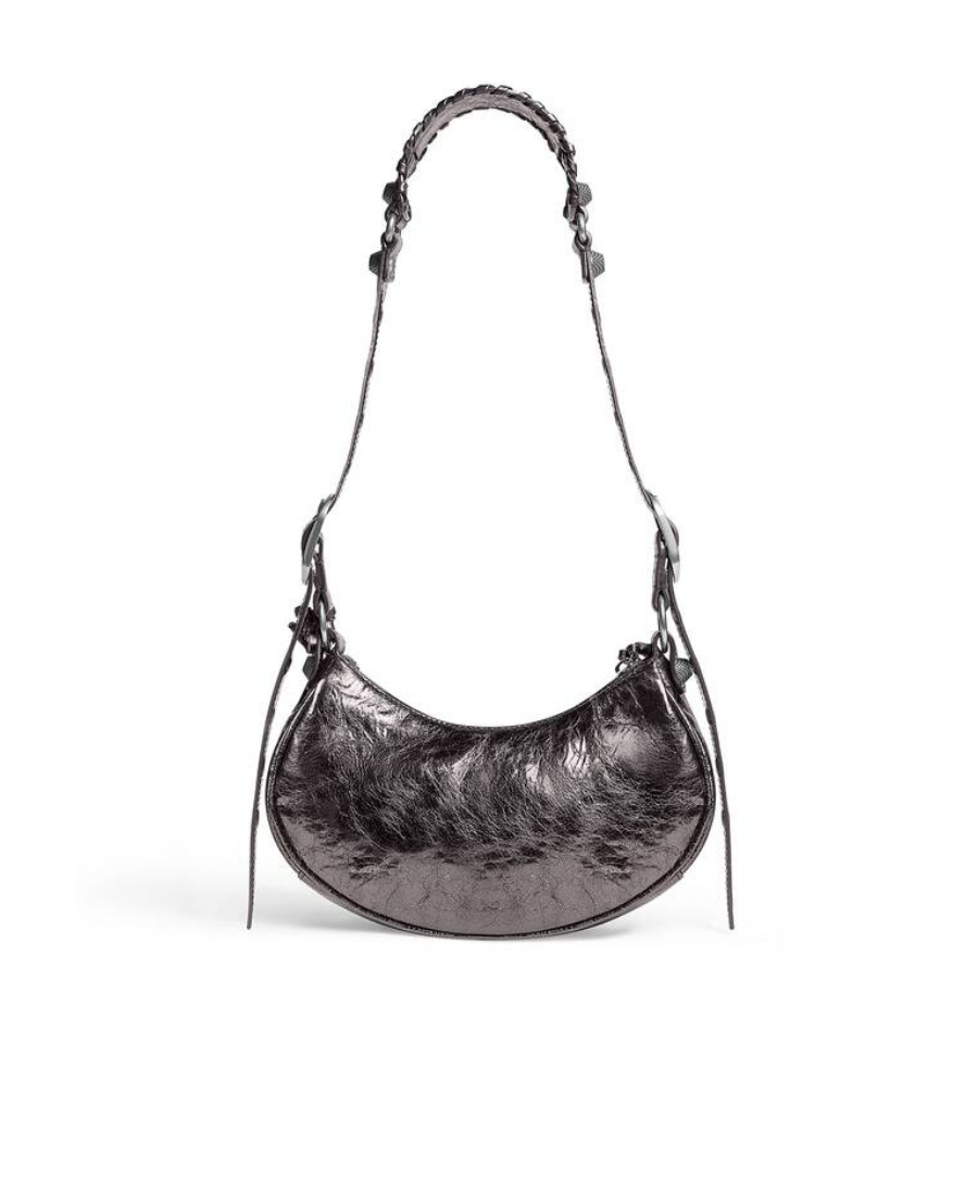 Balenciaga Green Leather Shoulder Handbag With Magnetic Closure And Metal Details In Gray