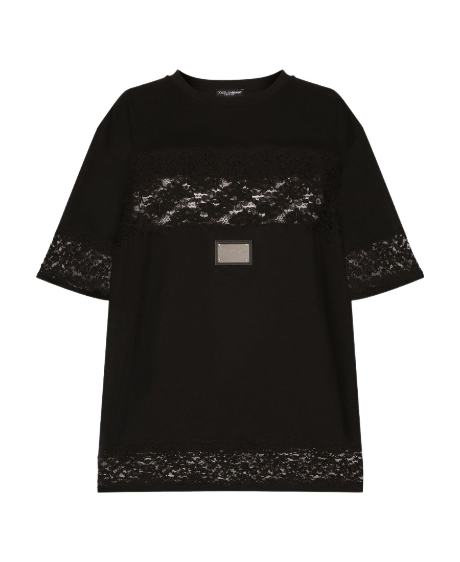 Dolce & Gabbana Lace-embellished Short-sleeve T-shirt In Black
