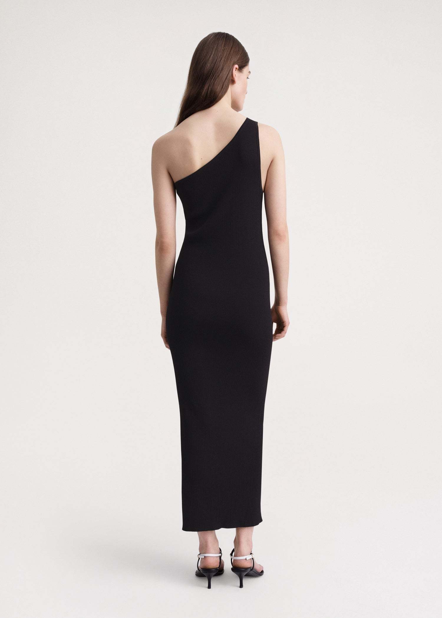 Shop Totême One-shoulder Ribbed-knit Dress In Black