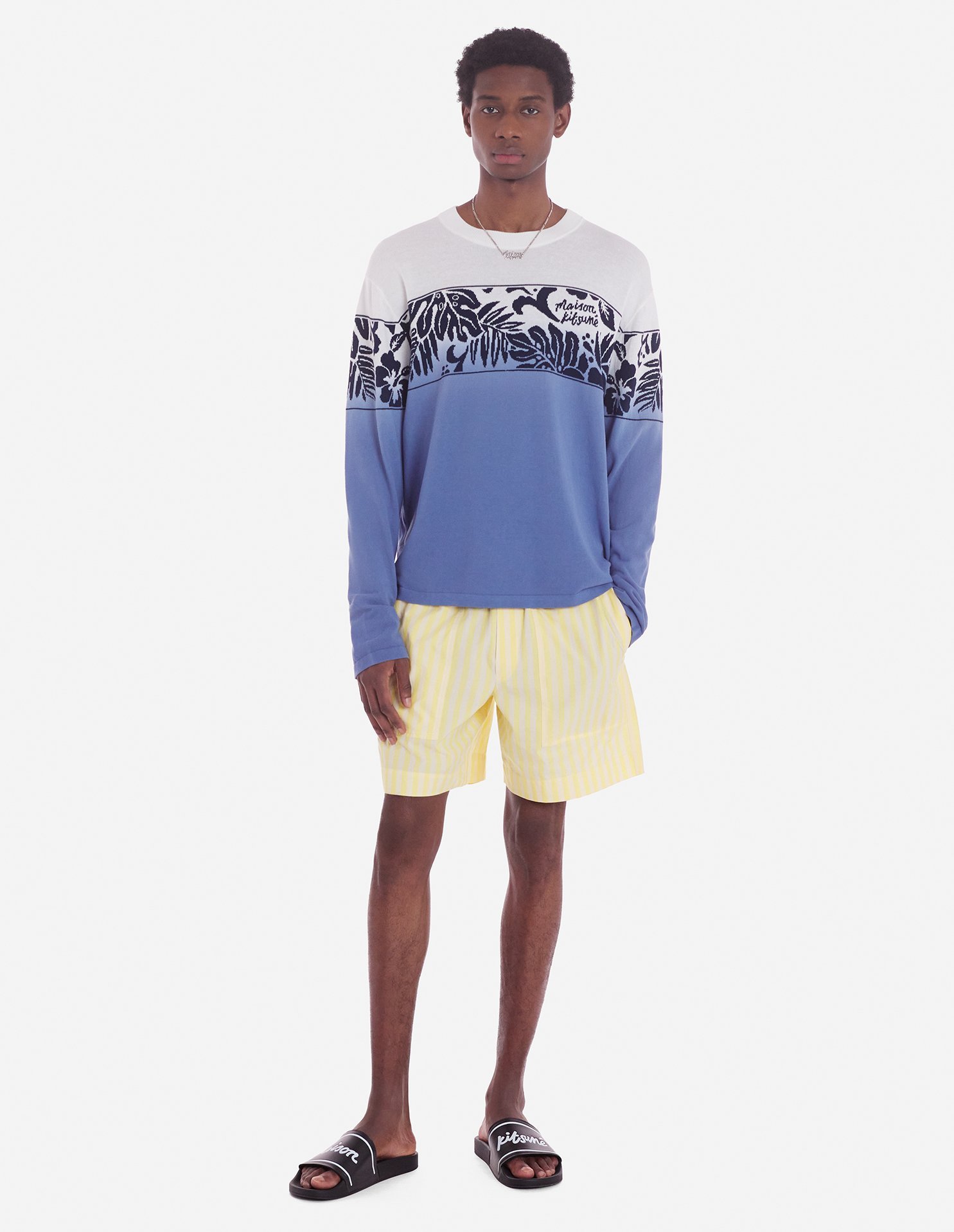Maison Kitsuné Maison Kitsune Striped Poplin Bermuda Shorts For In Nude