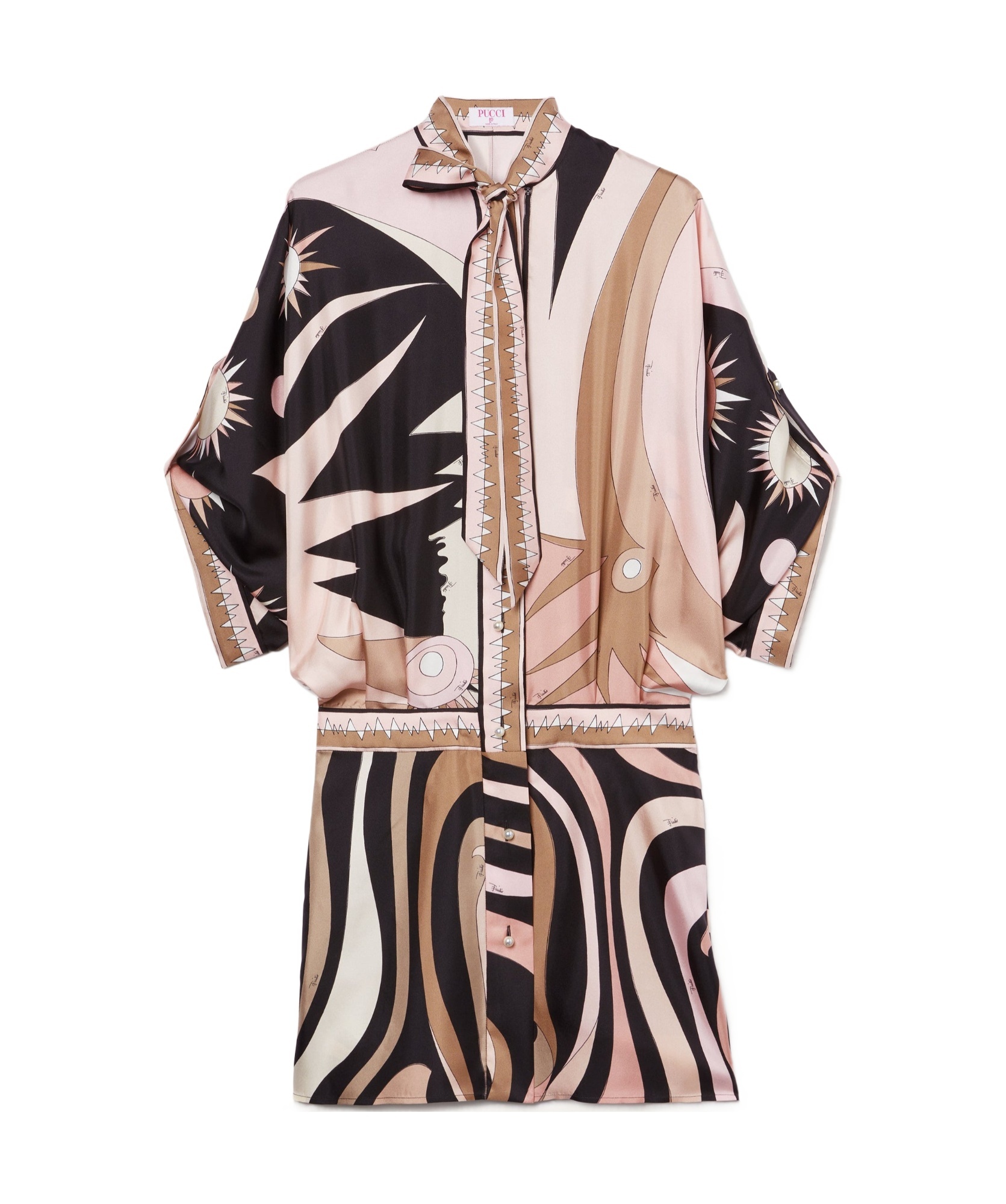 Pucci Mini Dress With Asymmetric Sleeves In Black And Nude