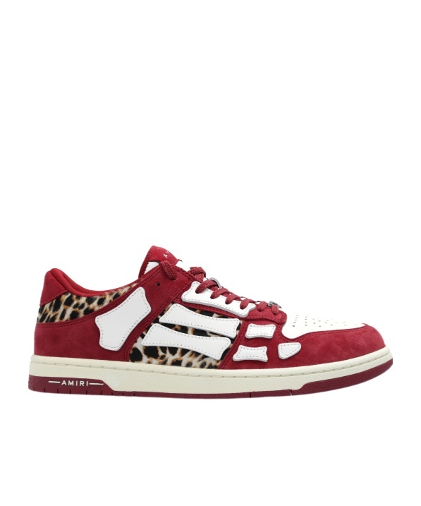 Amiri Burgundy Leopard Skel-top Sneakers In White