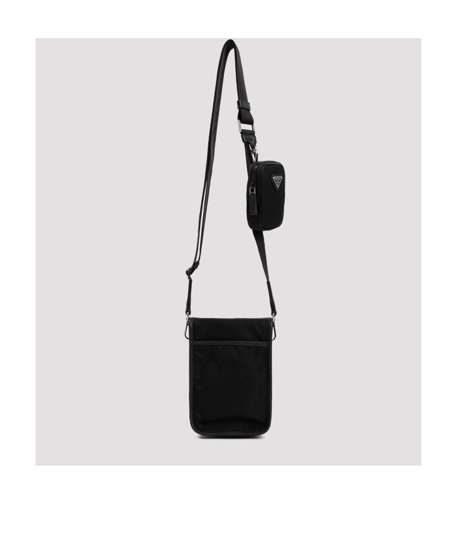 Prada Logo Clamshell Crossbody Bag In Black