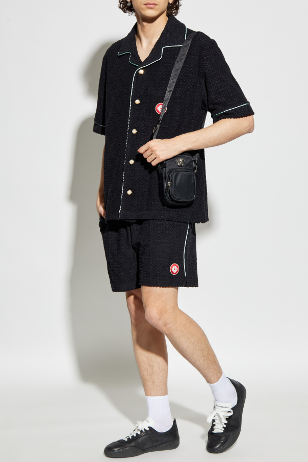 Casablanca Black Shirt With Classic Lapels And All-over Embossed Monogram