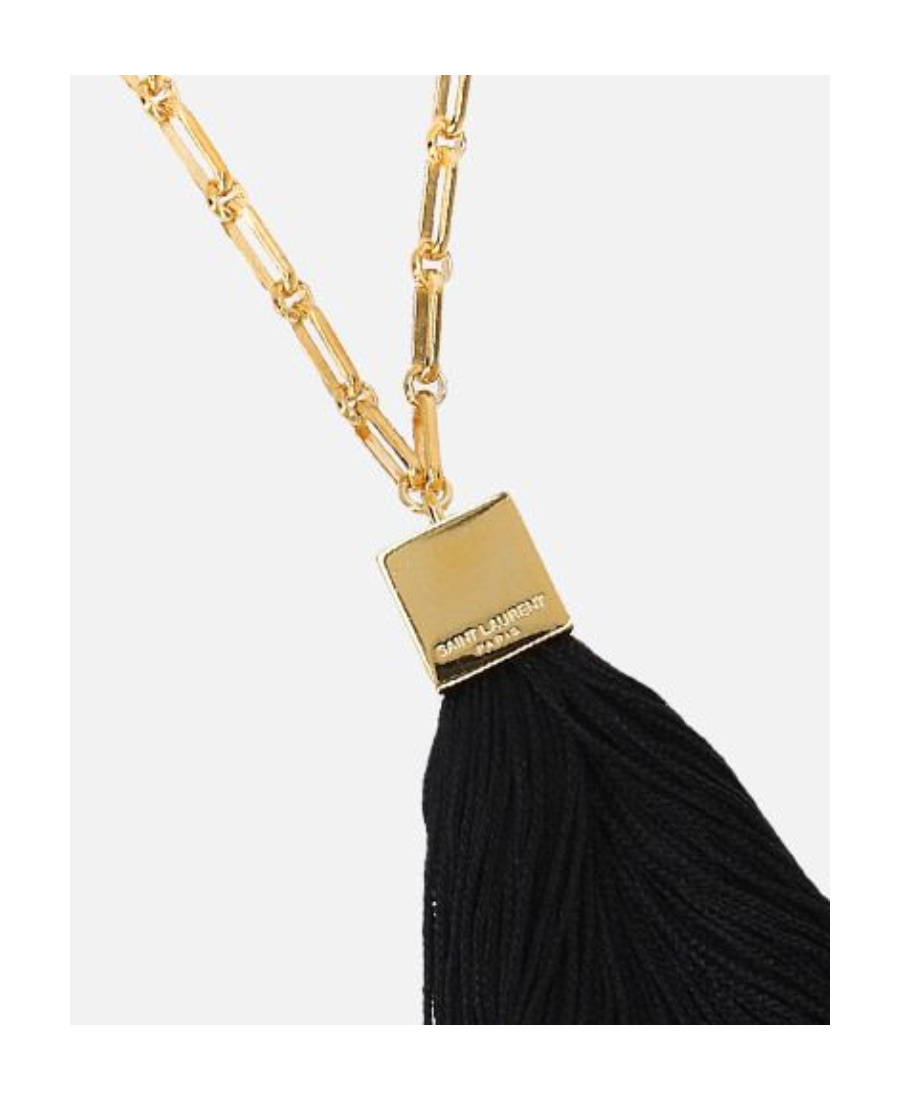Saint Laurent Tassel-trim Chain-link Necklace In Black