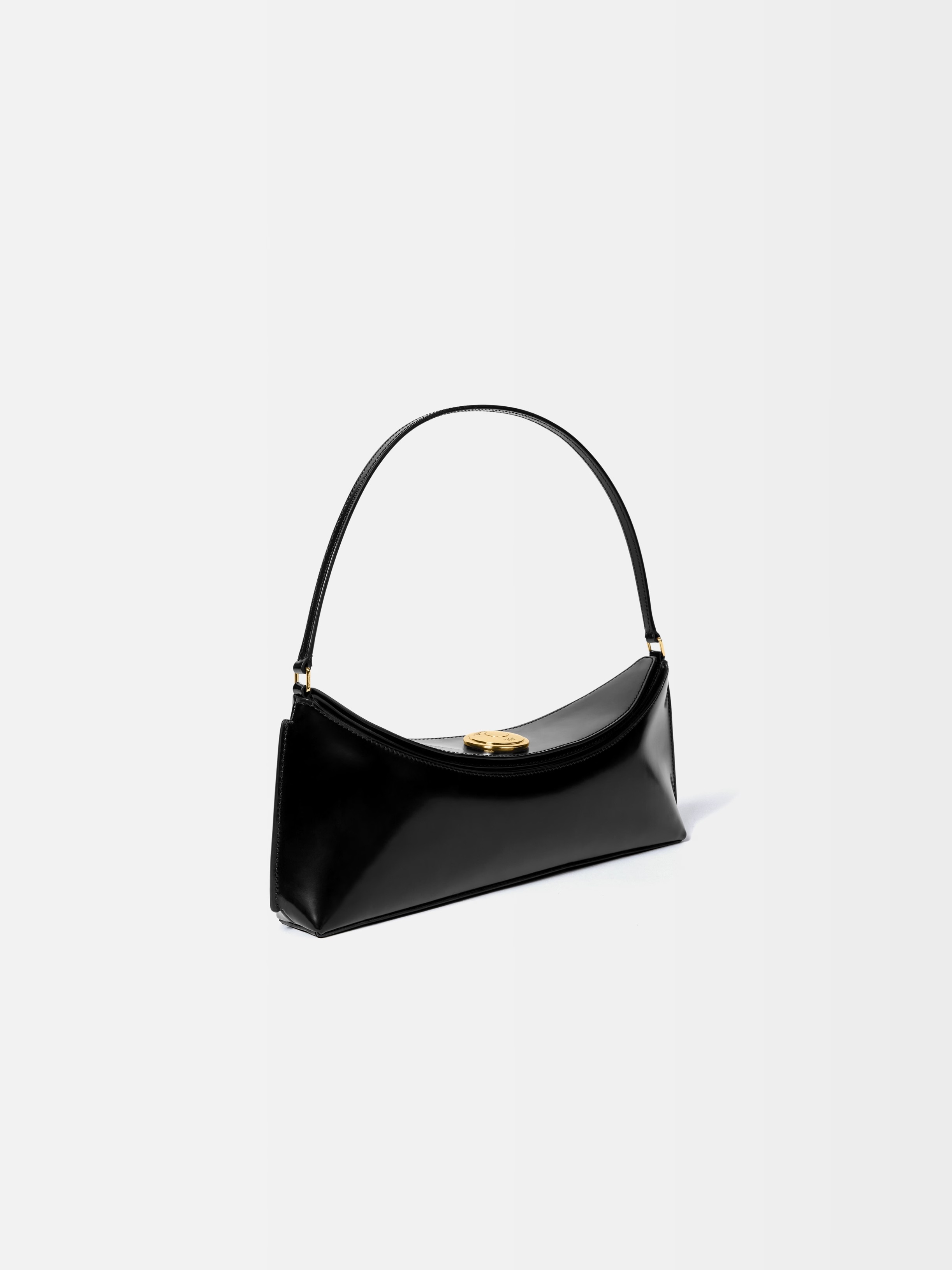 Jacquemus Curved Gold Handle Shoulder Bag In Black