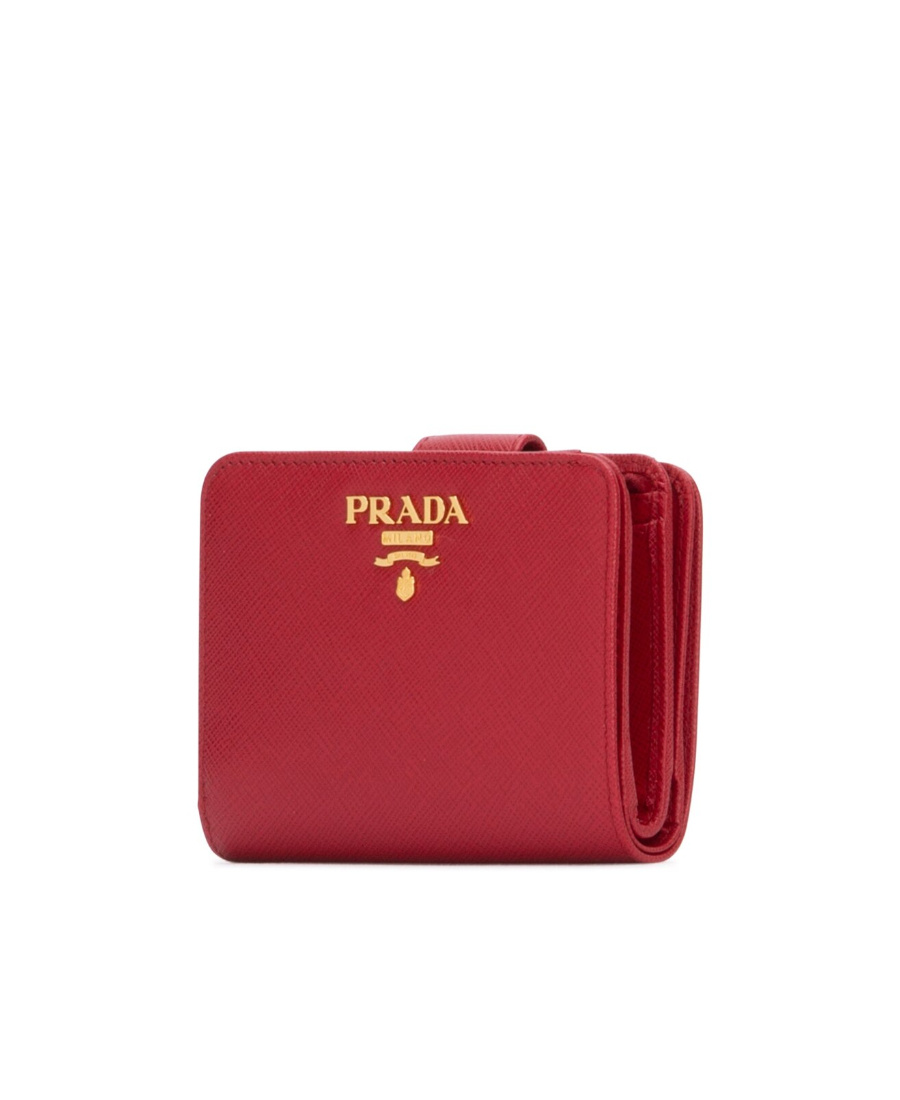 Prada Logo-plaque Square Wallet In Red