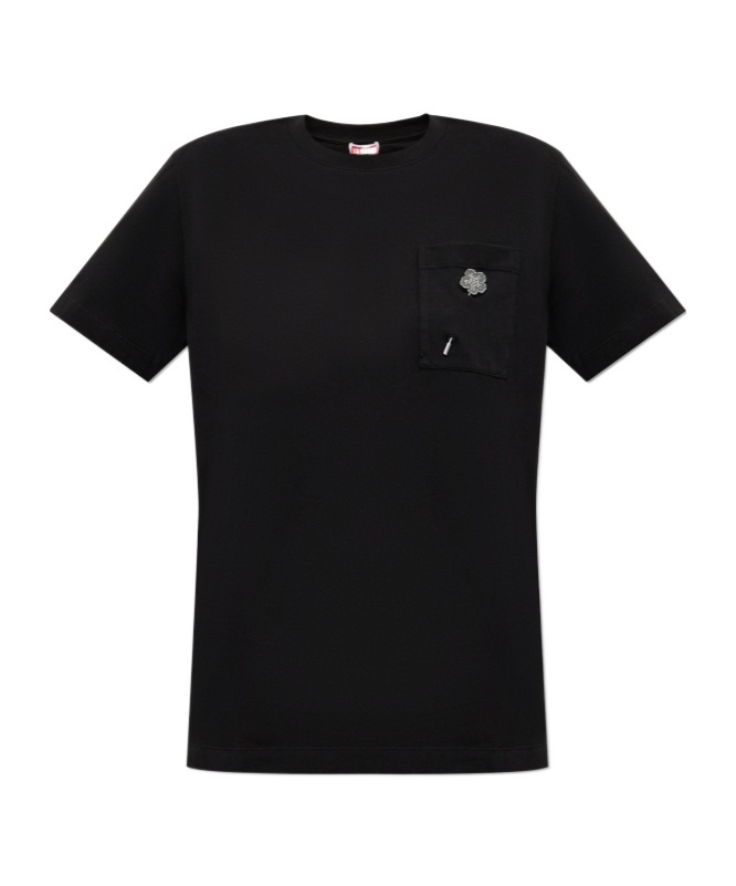 Kenzo 'boke Flower 2,0' Black Crewneck T-shirt With Logo Patch On The Front And Logo Lettering On The Rear In Black