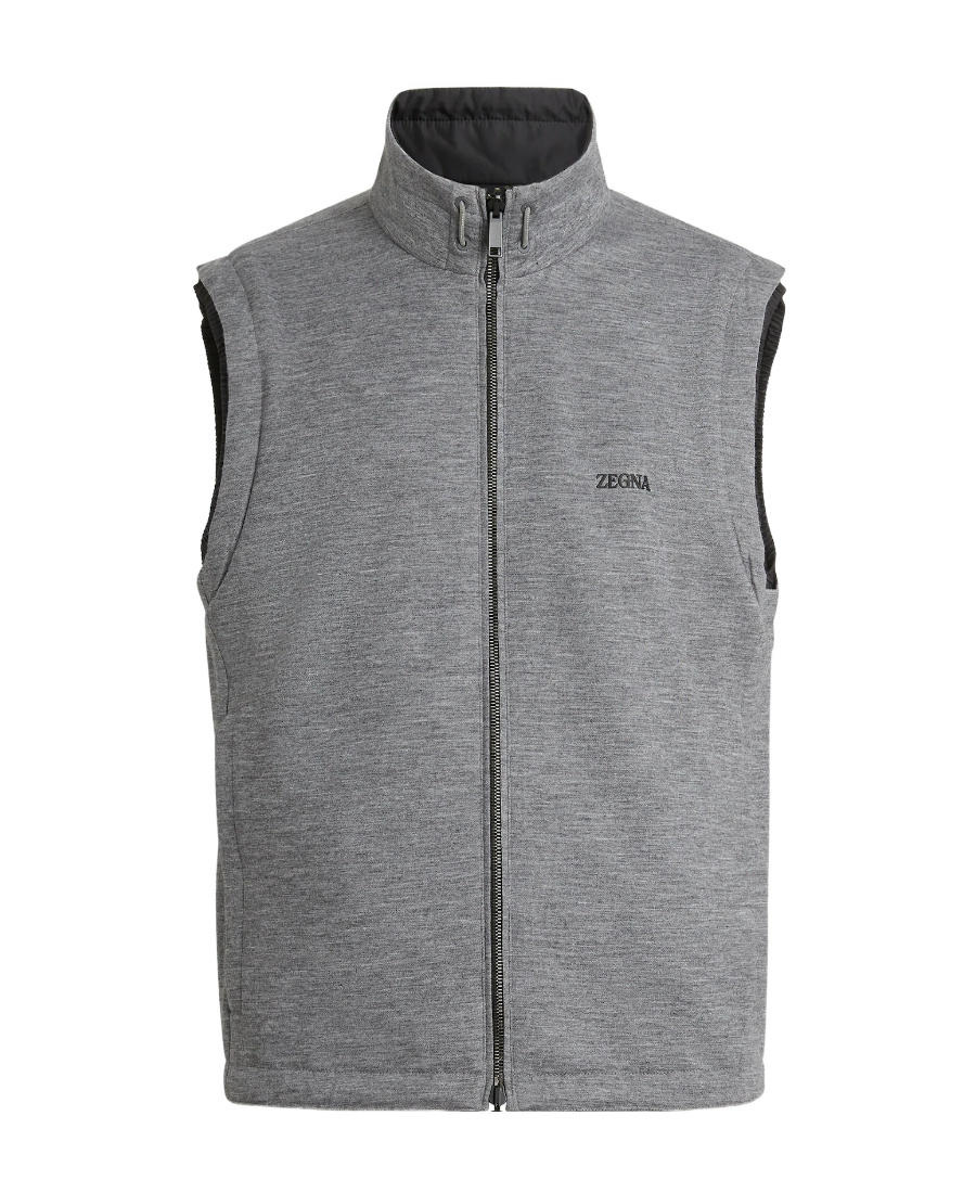 Zegna Reversible High Collar Sleeveless Jacket With Side Pockets In Black