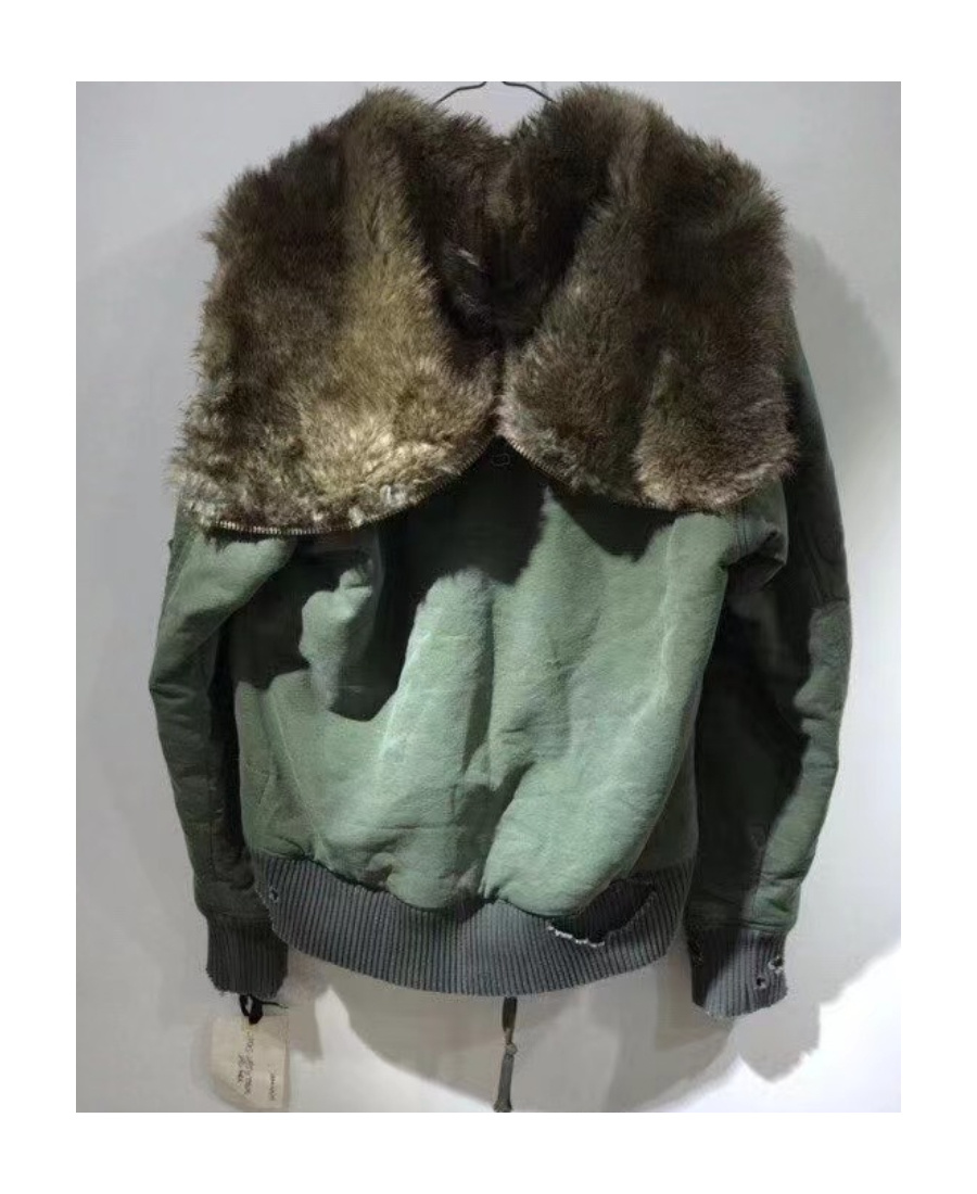 Greg Lauren Furry Collar Wear Design Casual Jacket In Green