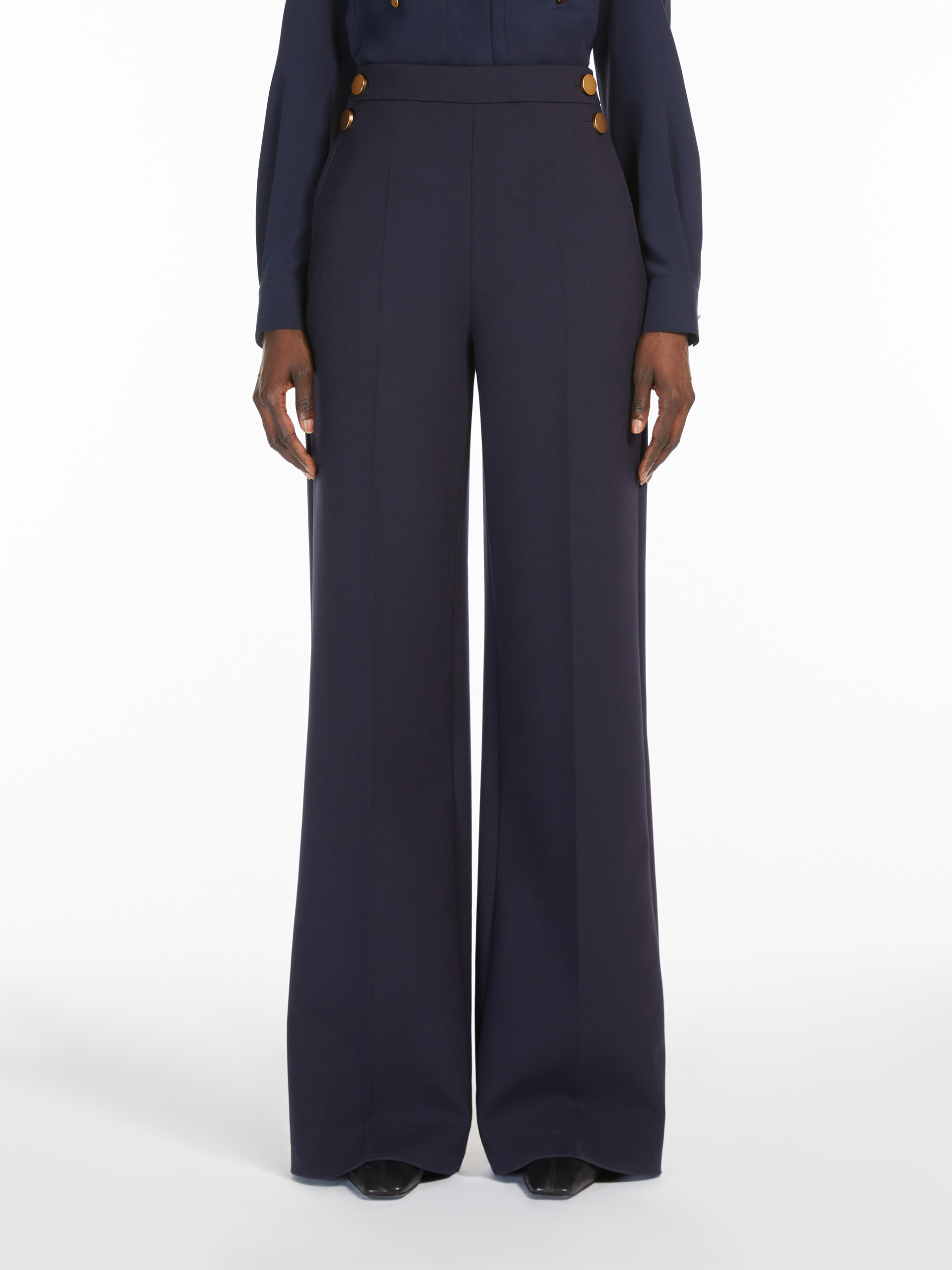 Max Mara Wide-leg Trousers With Tailored Silhouette In Blue